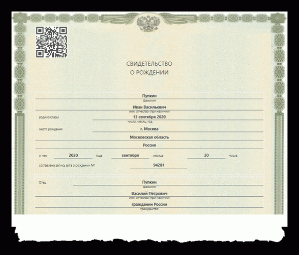 Виртуальное свидетельство о рождении