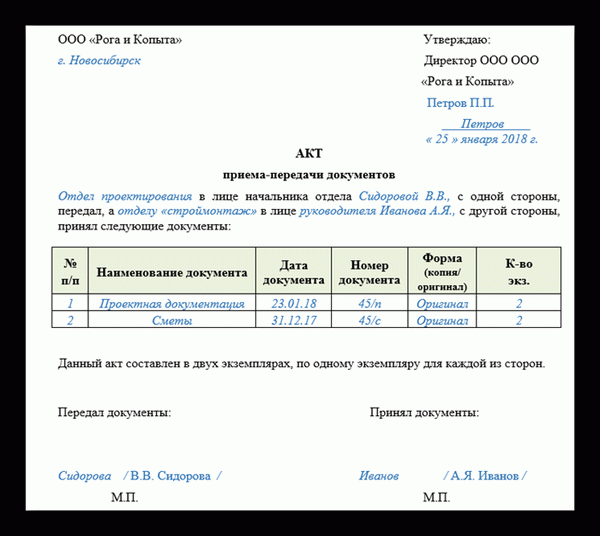 Как составить акт передачи в 2022 году.