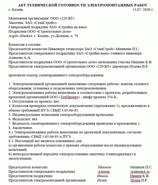 Акты технической подготовки электромонтажных проектов 2024